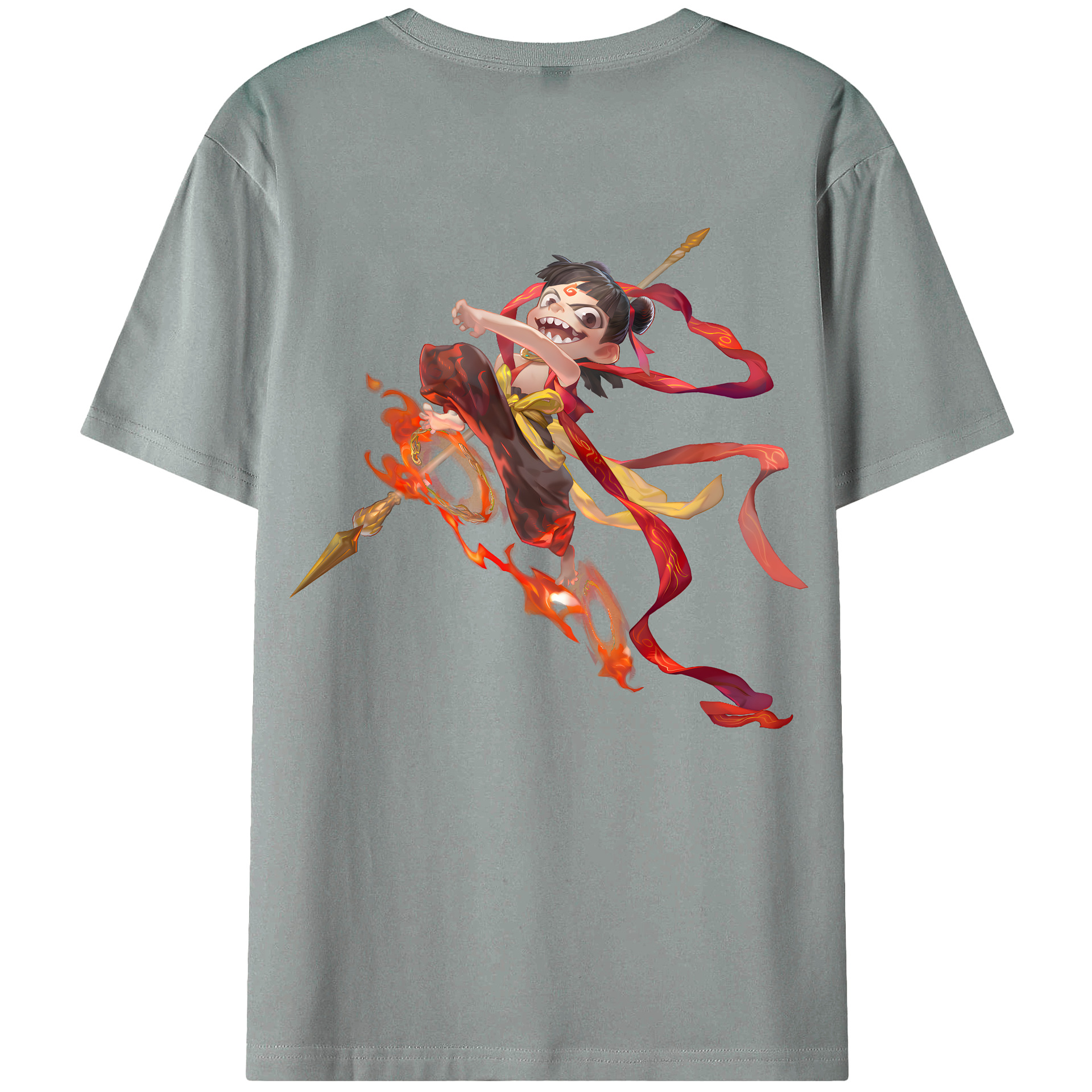 （画像用） Ne Zha 2 ナタ 魔童の大暴れ 綿100％ メンズ半袖Tシャツ（バックプリント） 通気性